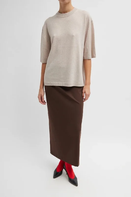 Tibi Washable Cashmere Oversized Easy T-Shirt - Oatmeal Melange Classic Women's Pin - striped