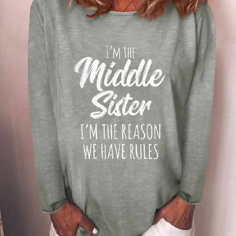 Wholesale Plus Size Clothing Casual Letter Printed Round Neck Long Sleeve T-Shirt Classic Women's Tweed