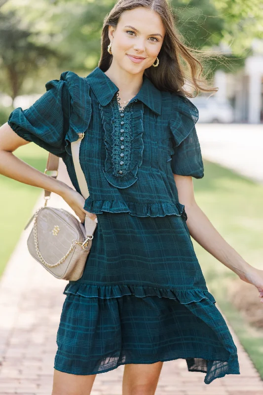 All The Very Best Emerald Green Ruffled Dress Preppy Women's College