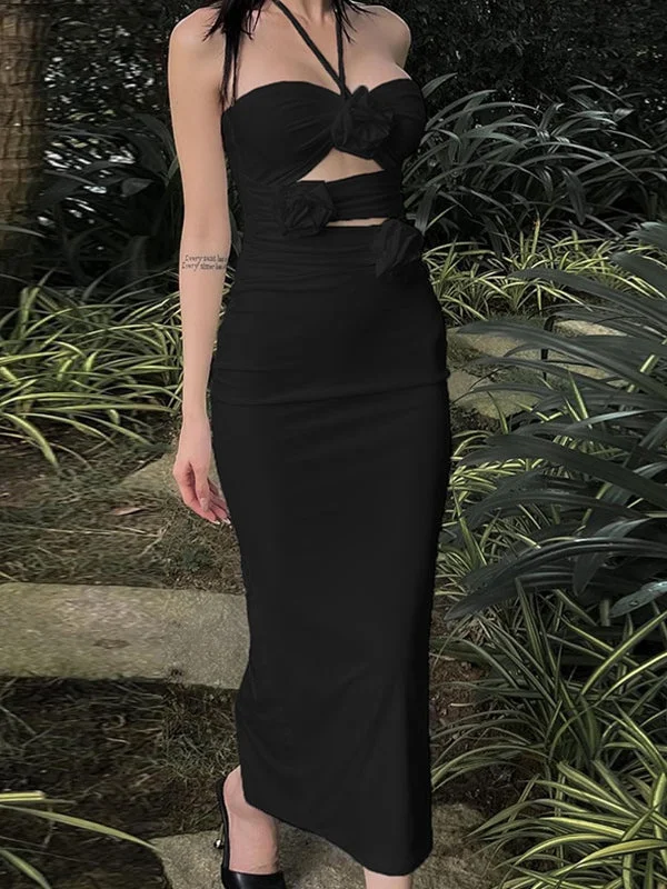 Floral Embellish Cutout Split Halter Maxi Dress Refined Women's 