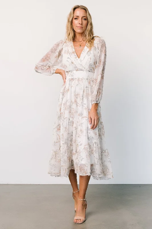 Raven Midi Dress | Off White Floral Luxurious Women's High -  end