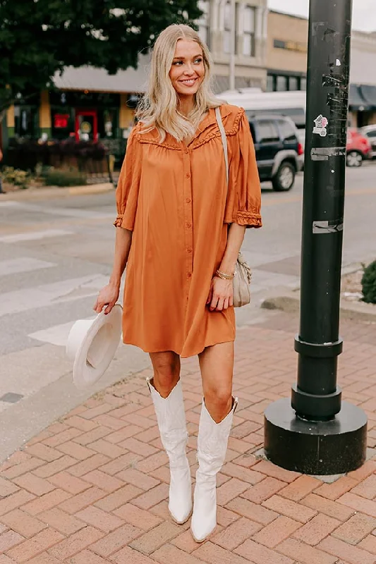 Falling Leaves Button Down Mini Dress in Pumpkin Monochromatic All - in - one