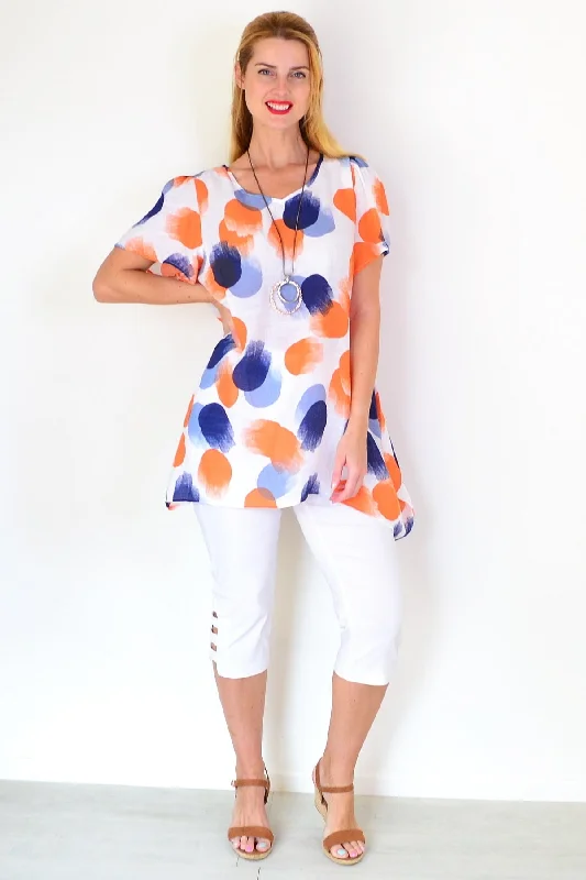 Orange Blue Dots Summer Tunic Top Feminine Women's Style 