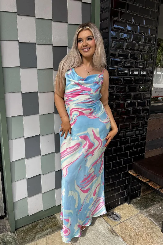 Haru Maxi Dress - Blue Multi Hip Women's Retro
