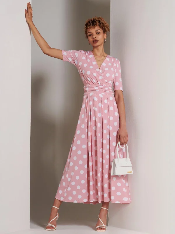 Jolie Moi Odelia Wrap Front Maxi Dress, Light Pink Trendy Women's Oversized