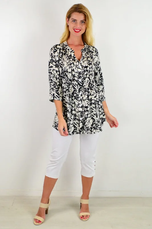 Black Roxanne Floral Tunic Shirt Elegant Women's 