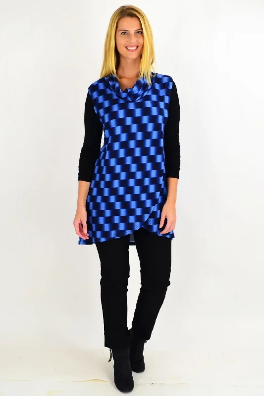 Blue Check Fold Over Front Tunic Top Dapper Women's 1920S