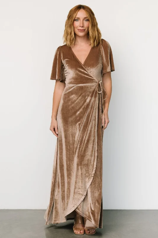 Katelyn Velvet Maxi Wrap Dress | Taupe Business