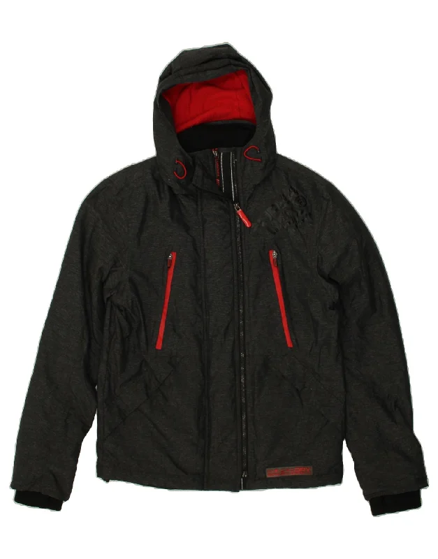 SUPERDRY Womens Hooded Windbreaker Jacket UK 10 Small Grey Nylon Dapper Women's Bow - adorned
