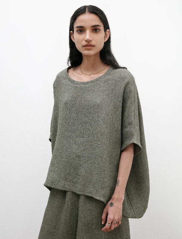 Easy T-Shirt Wave Linen Military Green Geometric
