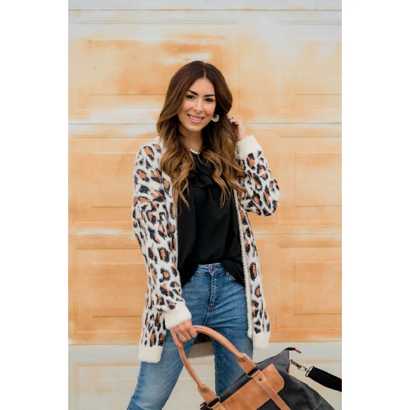 So Soft Solid Trimmed Leopard Cardigan Stylish Women's Tropical 