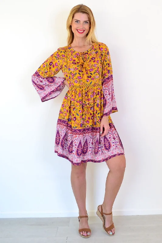 Amelia Mustard Bohemain Dress Cashmere