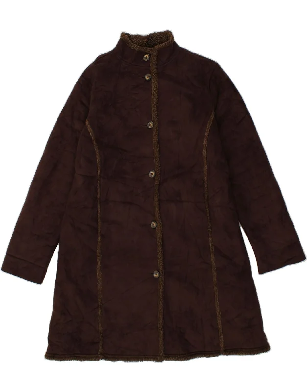 L.L.BEAN Womens Sherpa Overcoat UK 16 Large Brown Polyester Bold Women's Statement