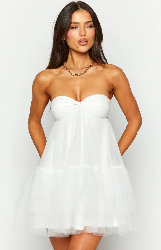 Amba White Strapless Mini Dress Feminine Women's Style 