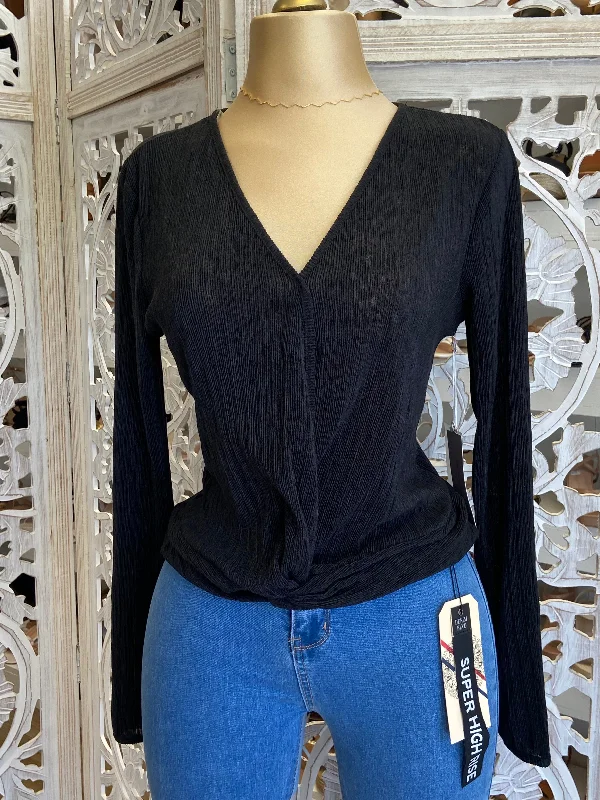 Pleated Black Blouse Dynamic Women's High - energy