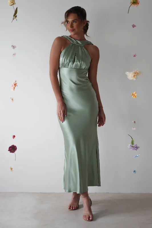 Lauryn Halter Neck Maxi Dress | Sage Geometric