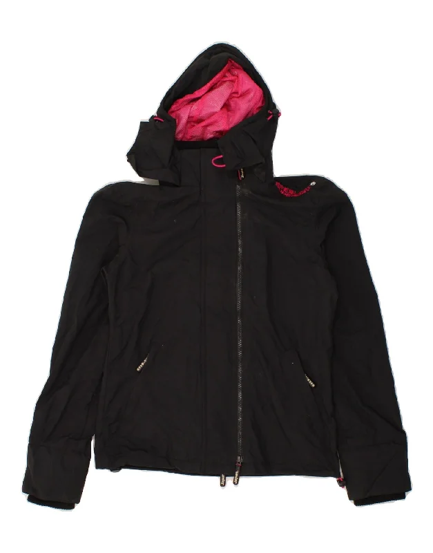 SUPERDRY Womens Hooded Windbreaker Jacket UK 10 Small Black Nylon Street