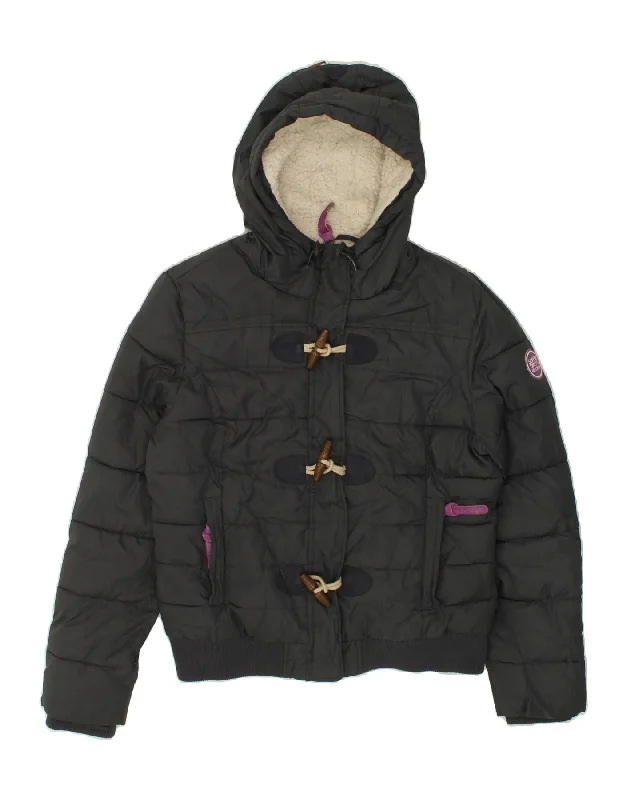 SUPERDRY Womens Hooded Padded Jacket UK 18 XL Grey Polyester Traditional Women's Wool