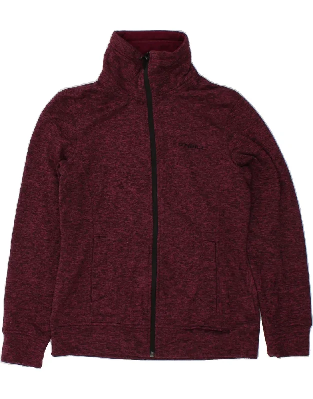 O'NEILL Womens Fleece Jacket UK 10 Small Burgundy Flecked Polyester Classic Women's Tweed