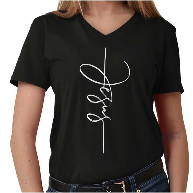 Jesus Fashion V-Neck T Shirt Luxurious Women's High -  end