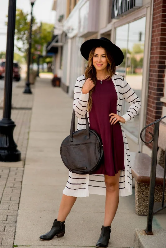 Thin Striped Tissue Cardigan Earthy Women's Hemp - based