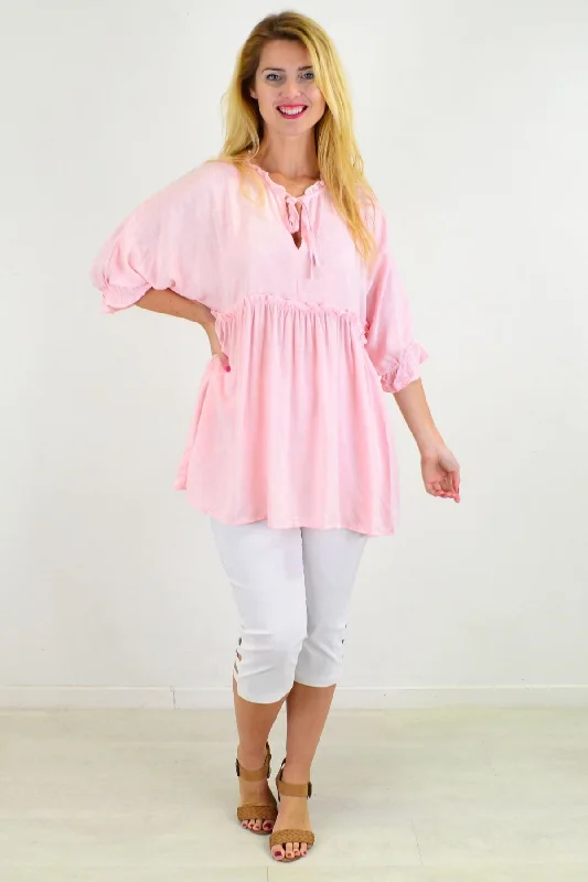 Powder Pink Relaxed Fit Tunic Blouse Street
