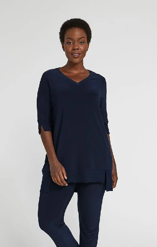 Sympli, 23166 Motion Step Hem Tunic, Elbow sleeve Luxurious Women's High -  end