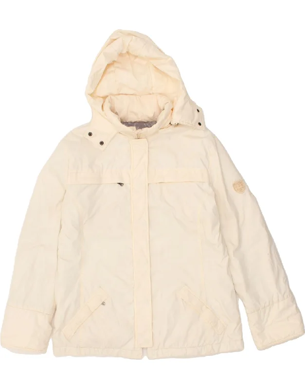 CONTE OF FLORENCE Womens Hooded Padded Jacket IT 46 Large Beige Polyester Modern Women's Tech CONTE OF FLORENCE Womens Hooded Padded Jacket IT 46 Large Beige Polyester Modern Women's Tech