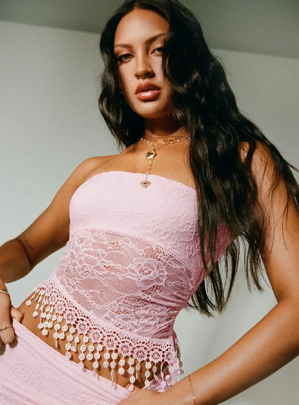 Ziena Lace Strapless Top Pink Business