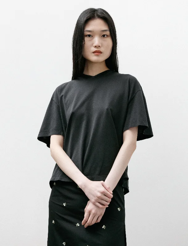 V-Neck T-Shirt Short Sleeve Black Jersey Women