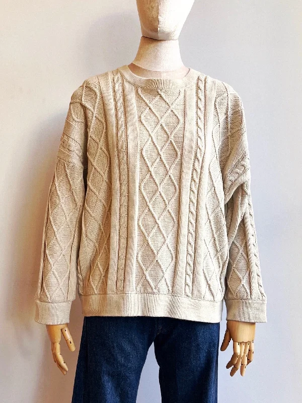 Oversized Cotton Cable Knit Sweater - Antique White Confident Women's Power