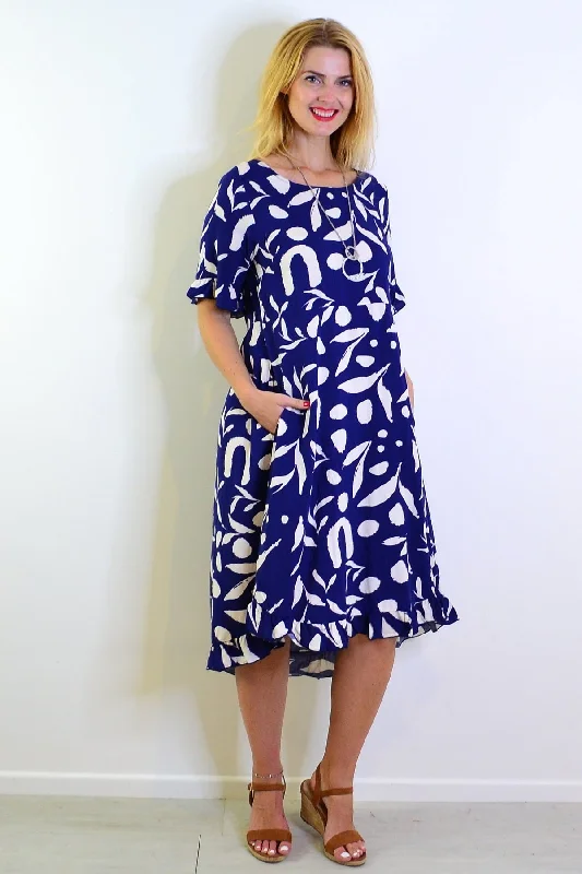 Navy White Spots Print Summer Dress French