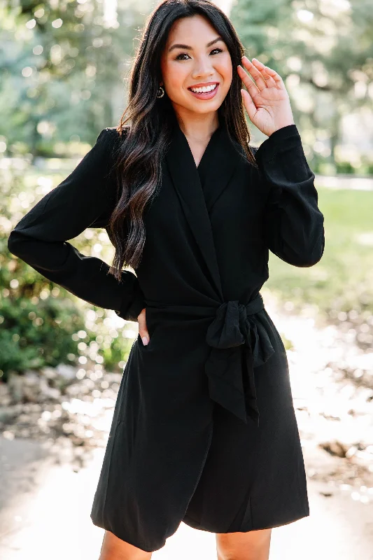 In The Know Black Collared Wrap Dress Preppy Women's College