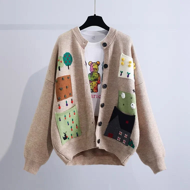 Vintage, turtleneck cardigan, Autumn/winter, new, loose, lazy style, student sweater coat  1400 Monochromatic All - in - one