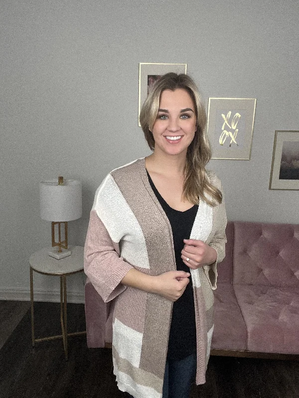 Quiet Morning Women's Color Block 3/4 Sleeve Cardi Refined Women's Velvet