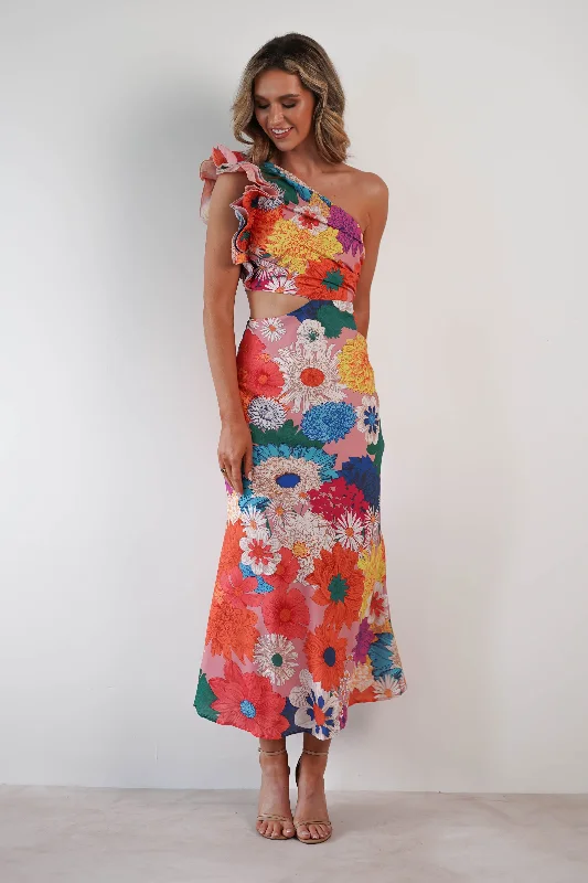 Logen Ruffle Sleeve Midaxi | Orange Floral Print garde