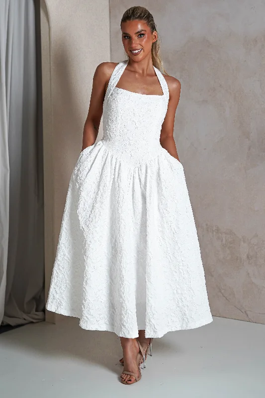 Margot Textured Midaxi Dress | White Sporty Women's Tennis