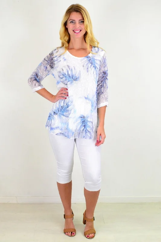 Blue Tropical Sequin Tunic Top Monochromatic All - in - one