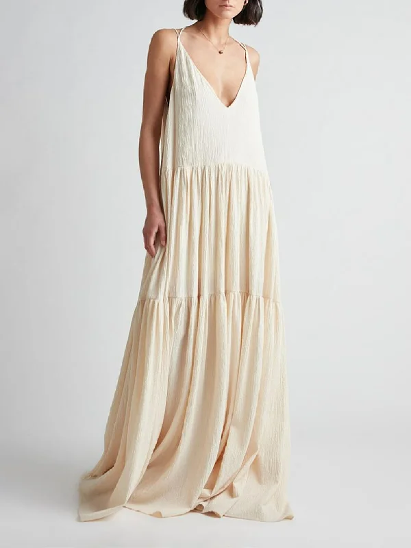 Elegant Resort Deep Charming V-Neckline Strappy Maxi Dress Laid - back Women's Style