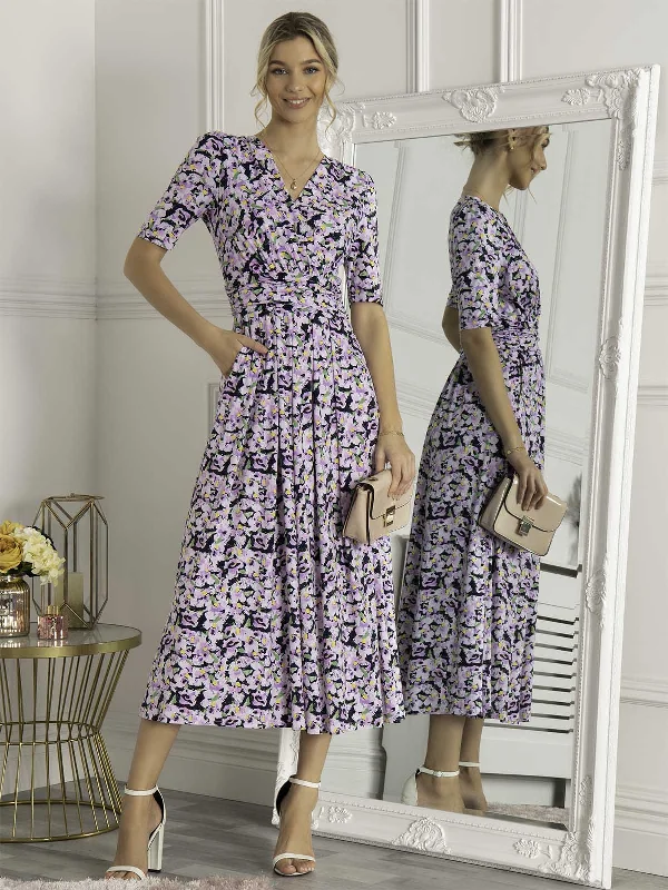 Jolie Moi Quinna Wrap Front Maxi Dress, Navy Floral Unique Women's Upcycled