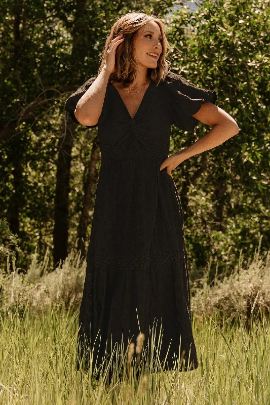 Jackie Eyelet Maxi Dress | Black Confident Women's High - fashion
