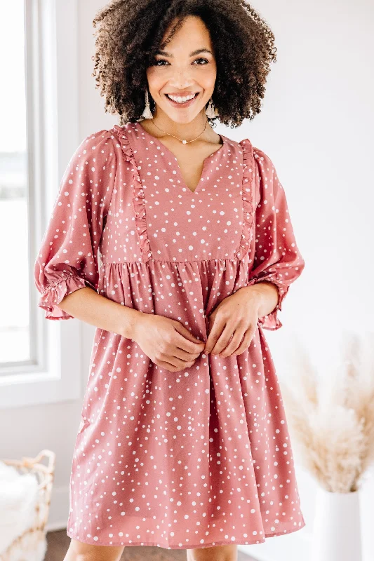 On Your Own Terms Mauve Pink Polka Dot Dress Youthful Women's Anime - inspired
