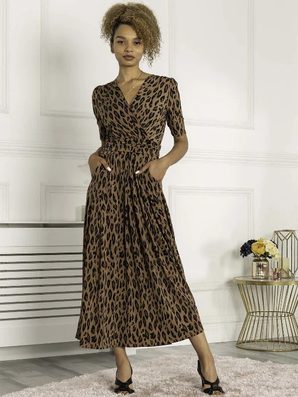 Jolie Moi Akayla Printed Jersey Maxi Dress, Brown Animal Traditional Women's Wool