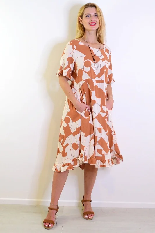Coffee Cream Print Summer Dress Sleek Women's 