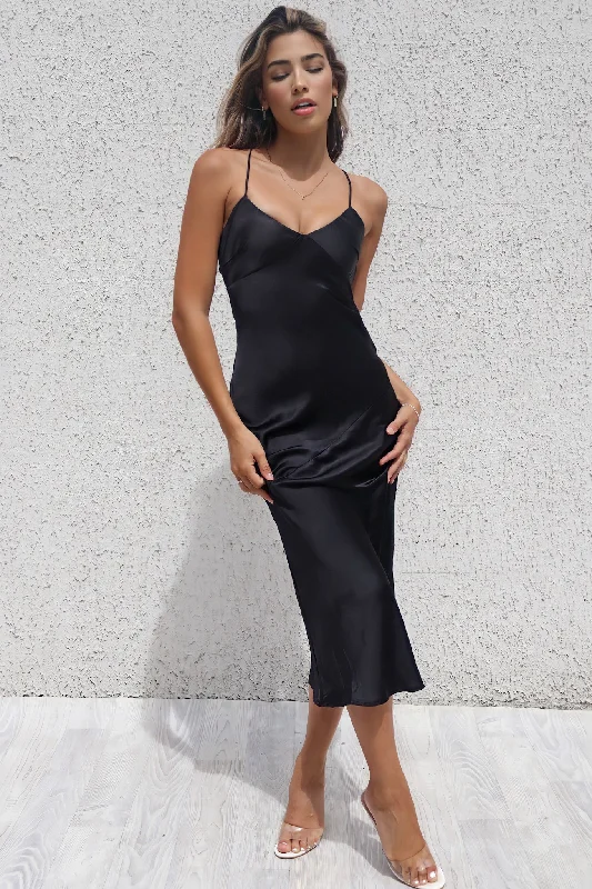 Euphoria Satin Midi - Black Disco