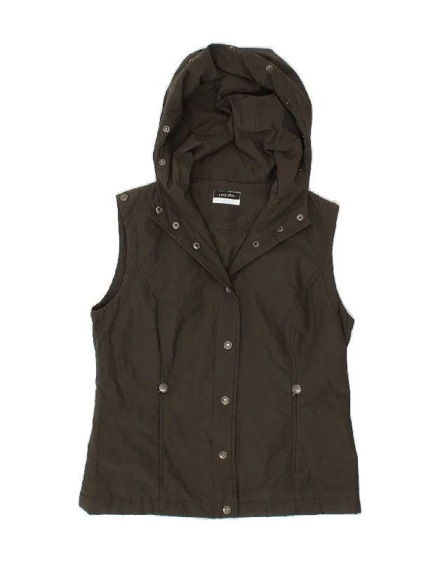 CARACTERE Womens Hooded Gilet IT 44 Medium Brown Cotton Minimalist Women's Casual