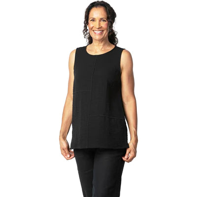 Habitat Spring/Summer Sale, 30650 Pieced Sleeveless Tunic Tank, Black 50% Off Regular Price Sustainable Organic