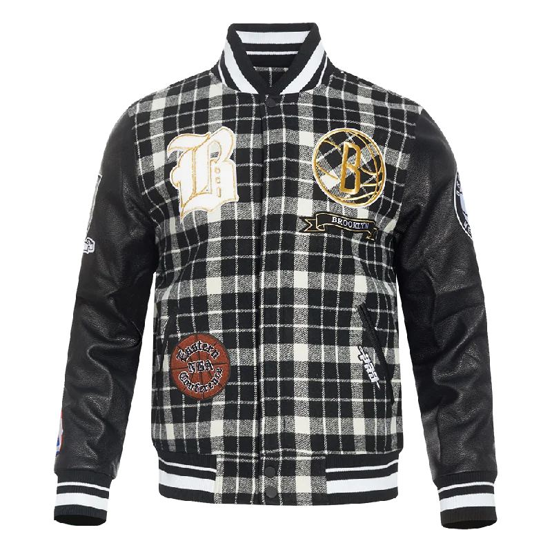 NBA BROOKLYN NETS PRO PREP PLAID WOOL MEN'S VARSITY JACKET (WHITE/BLACK) Bohemian Women's Free NBA BROOKLYN NETS PRO PREP PLAID WOOL MEN'S VARSITY JACKET (WHITE/BLACK) Bohemian Women's Free