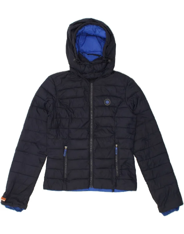 SUPERDRY Womens Hooded Padded Jacket UK 6 XS Navy Blue Nylon Women