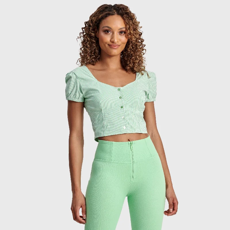 Pinstripe Crop - White + Green Feminine Women's Style 